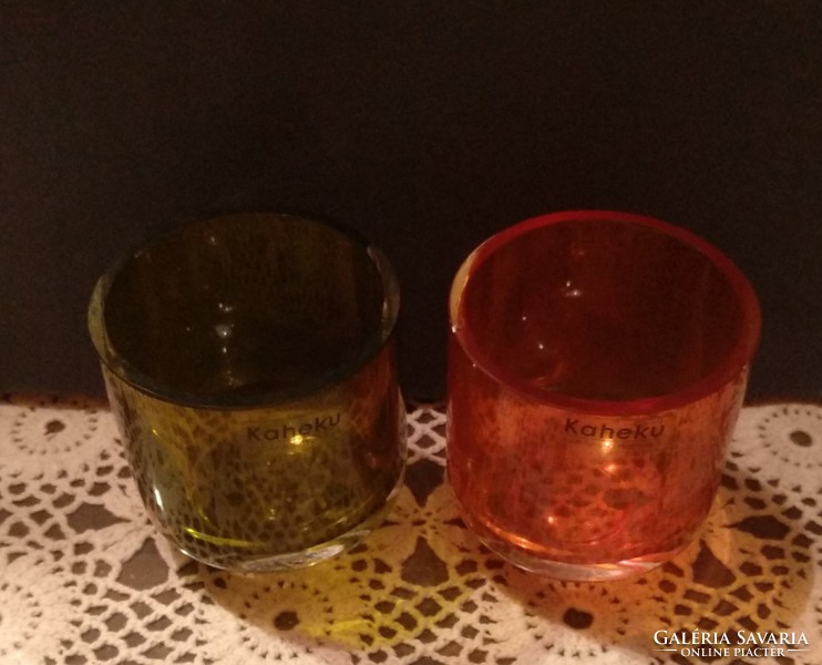 Kaheku glass candle holder green and orange, recommend!