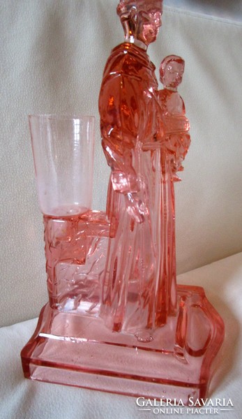 Saint Antal of Padua 32 cm pink Murano glass statue with vase holder sharp contour unusual