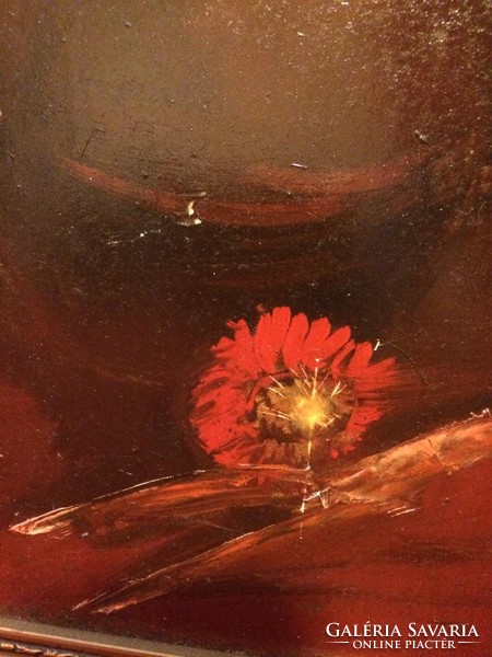 Festmény Madarassy György: Virágok, 44x60+keret, olaj-farost,