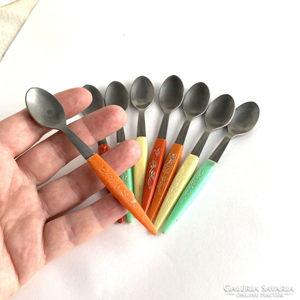 9 pcs vintage retro teaspoons 60s cooper age old cutlery