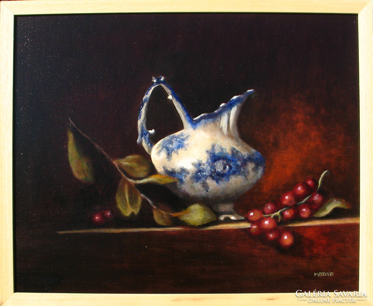 Moona Csendélet korsóval és szőlővel EREDETI Moona festmény