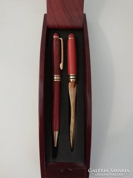 Rózsafa írókészlet íves fa tolltartóval 3db -os