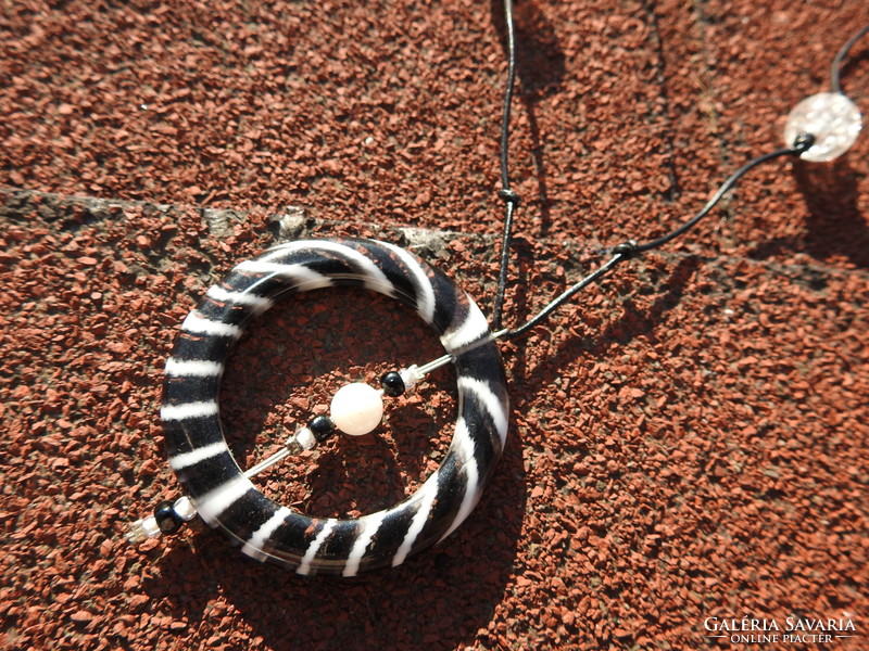Modern black and white striped glass - with hanging beads