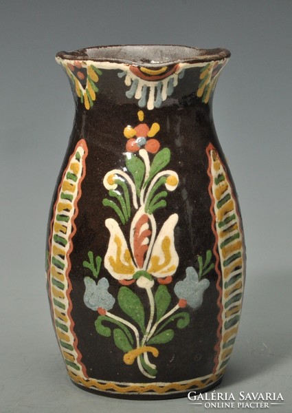 Vase of folk patterned majolica from Hódmezővásárhely, hmv lázi j, 1930s.