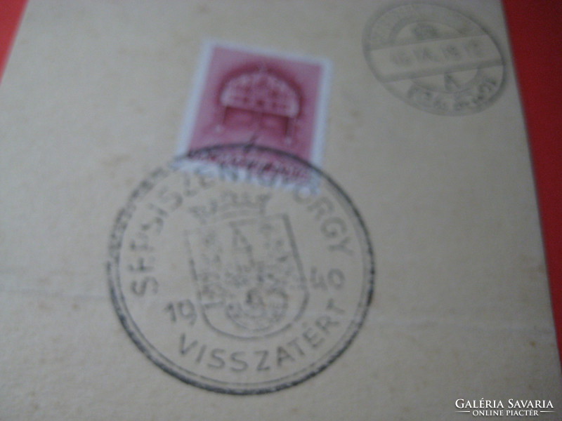 György Sepsiszent returned 1940 commemorative card + stamp