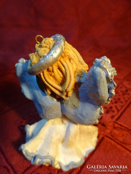 Alabaster angel, Christmas tree ornament with blue wings, height 6.5 cm. He has!