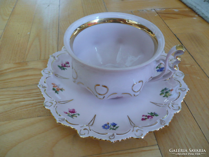 Porcelán Rózsaszín kávés csésze H & C Haas&Czjzek  porcelán_Czechoslovakia_jelzett_számozott