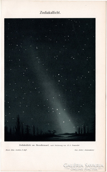 Állatövi, zodiákus fény, nyomat 1908, német nyelvű, eredeti, csillag, ég, lexikon melléklet, égbolt