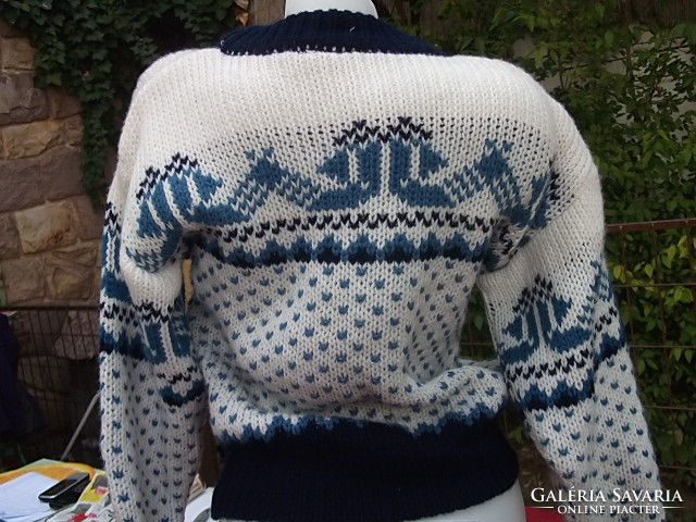 Fiú pulcsi-Norvégmintás kék-fehér pulóver 12-14 évesre