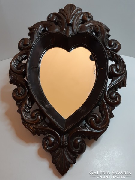 Antik florentin szív alakú politúrozott tükör 