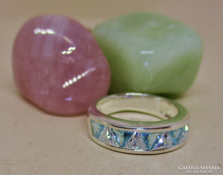 Beautiful silver ring with aquamarine blue and white cubic zirconia stones