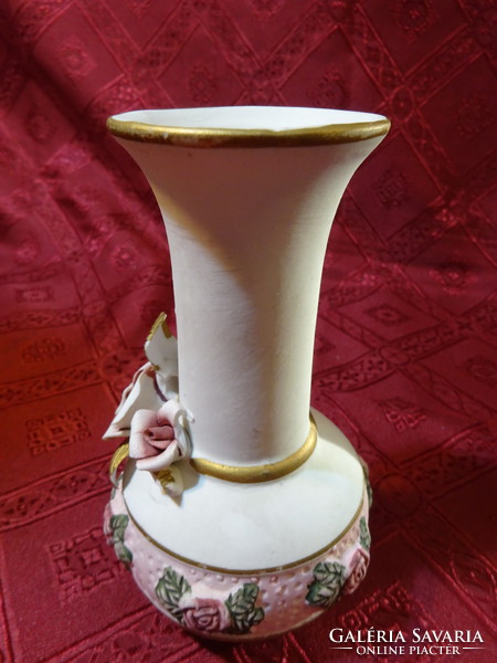 Német porcelán váza, rózsa mintával, magassága 14 cm. Vanneki!