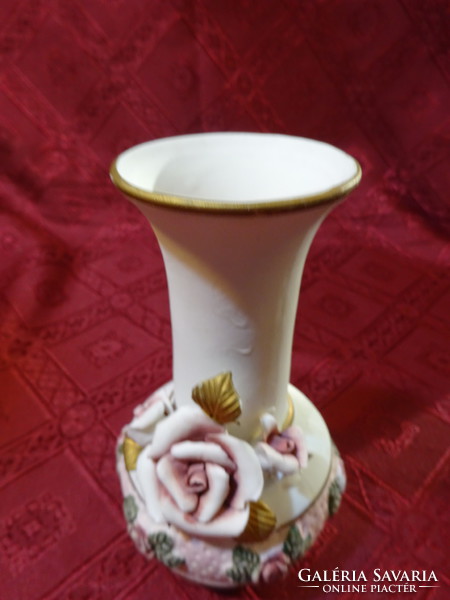 German porcelain vase with rose pattern, height 14 cm. He has!