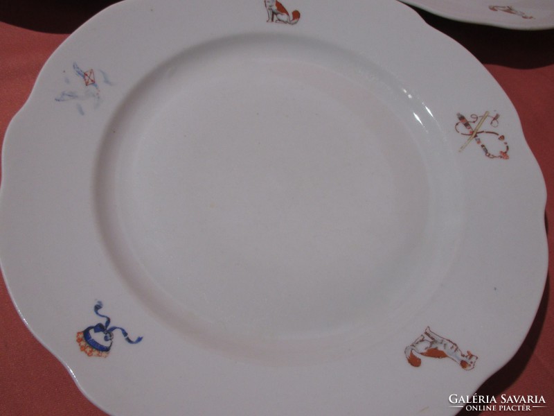 3 old zsolnay flat plates with a rare pattern, fairy-tale plates