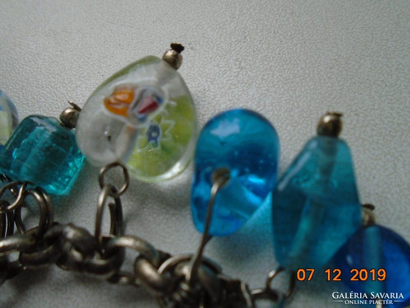 Handmade Murano glass bracelet with beads of various shapes and figures, with an interesting, secure clasp