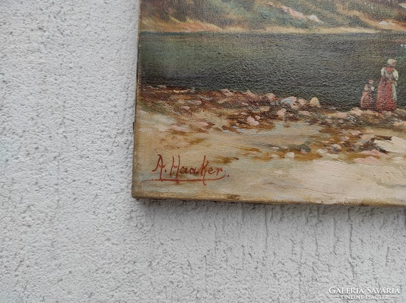 Priced low, antique picture from the 1800s, oil on canvas painting Sea Eye. Signed Austrian or Italian, l