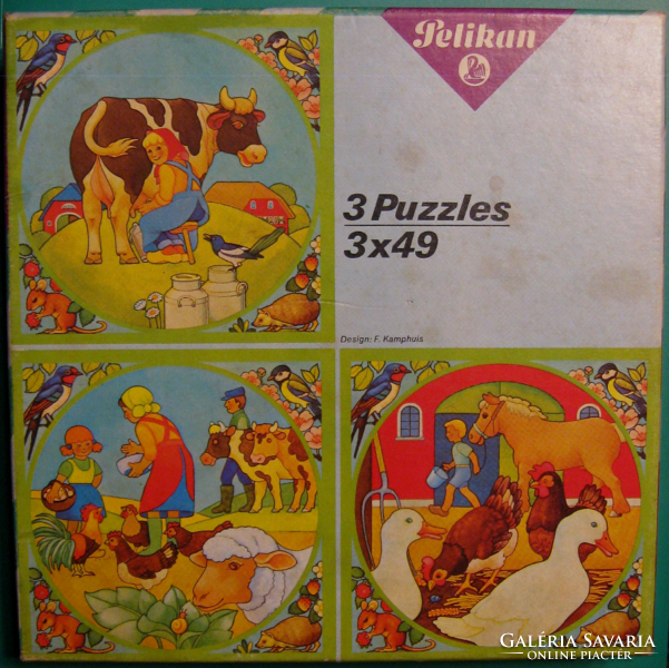 FARM Puzzle játék – 3 db Farm életkép puzzle kirakó – hiánytalan – Használt