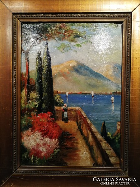 Lake Garda from the terrace, Hungarian painter