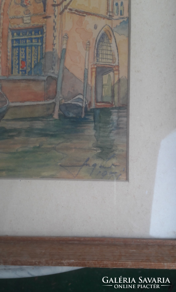Sugár Gyula: Velence  (akvarell 1971-ből, kerettel, 25x33 cm)