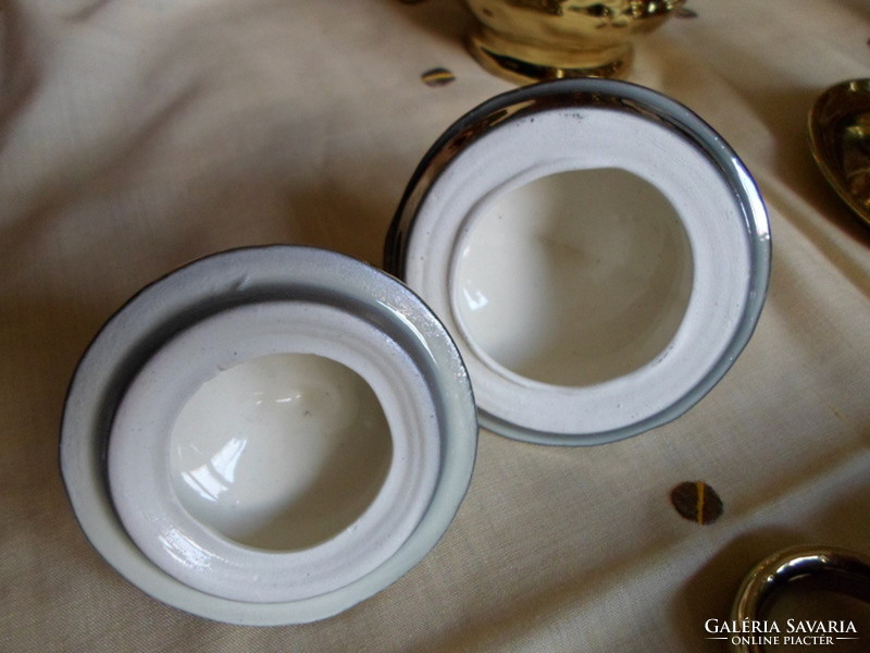Retro Romanian porcelain coffee set: golden cups with placemat, spout, coffee pot, vase
