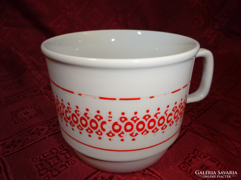 Zsolnay porcelain glass with red folk motif. It has a diameter of 9.5 cm and a height of 8 cm. He has!