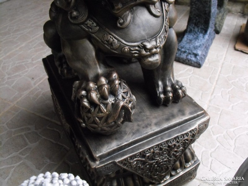 Bronz irozott  Foo oroszlán sárkány kutya 60cm Feng shui Japán kerti  keleti kertépítő kő szobor