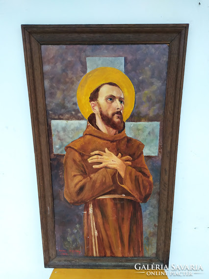 1968 Oil wood fiber signed in a painting depicting a Franciscan monk Christian No. 60.