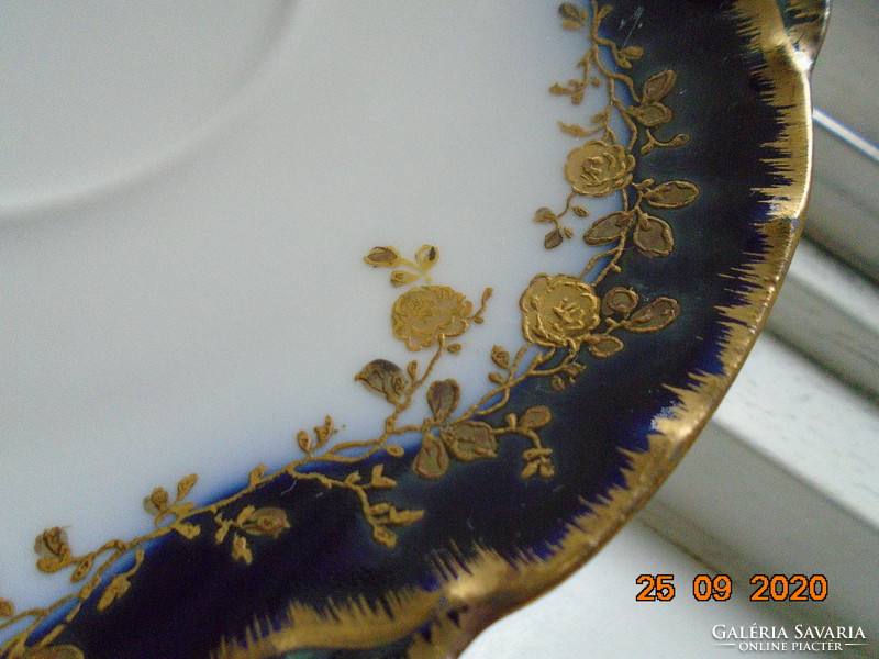 1891 Hand painted relief with gold roses and edging limoges haviland france cobalt teacup