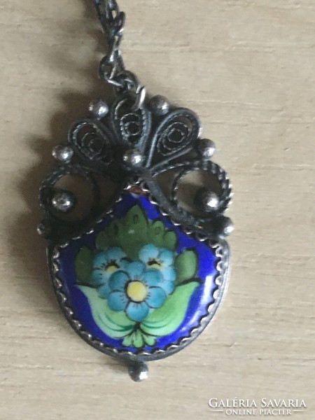 Pendant-enameled hand-painted-silver-plated chain-Russian