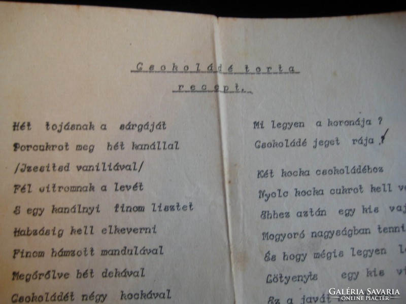 Chocolate cake, covered in verse, bpest 1935 with the signature of Sándor the Goat