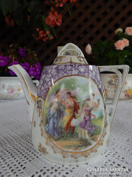 Antik Oscar & Edgar Gutherz Royal Austria  zsáner jelenetes lüsztermázas teás készlet