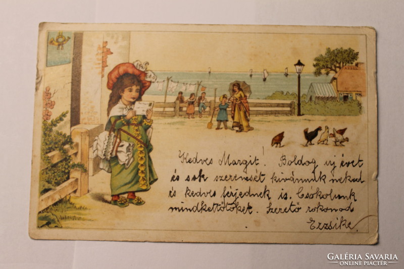 Antik levelezőlap, képeslap, újévi üdvözlőlap, 1903