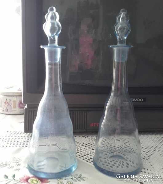 Antik art deco halvány kék üveg, boros,likörös kancsó,tömör üveg dugós palack,szép italos,karaffa