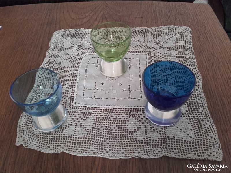 ANTIK ART DECO  3 db  különböző színű pálinkás,  likőrős üveg pohár