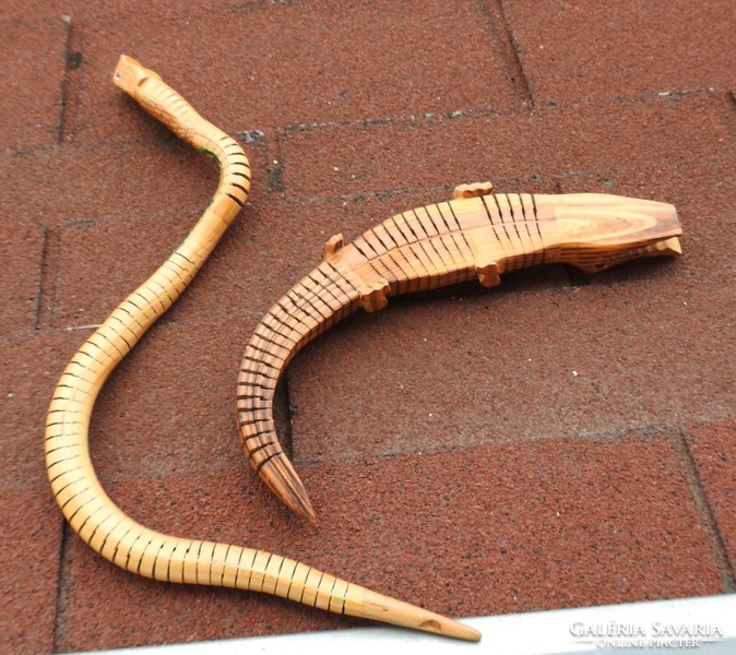 Wooden movable cobra and crocodile