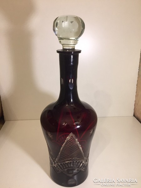 Metszett kristályüveg butélia, kiöntő, palack, metszett kristályüveg dugóval (72)