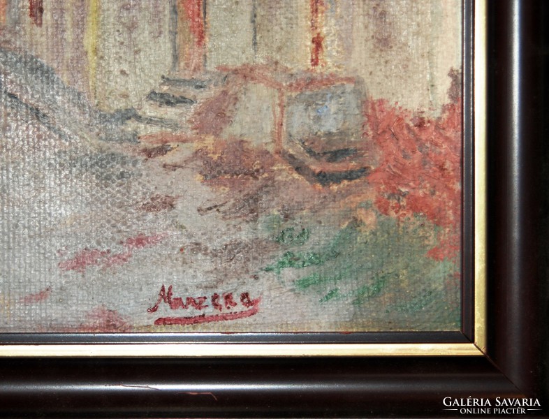 Manzera: Hegyvidéki városka - olaj-vászon festmény keretben