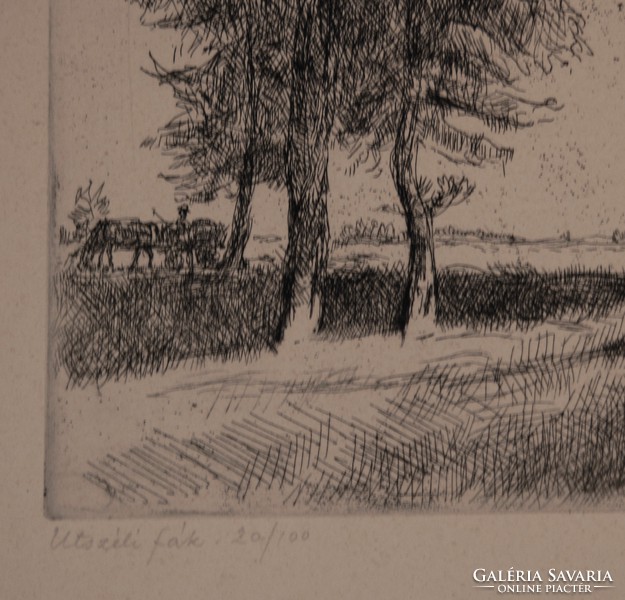 Lajos Nargor Varga (1895-1978): roadside trees, 20/100 - original etching