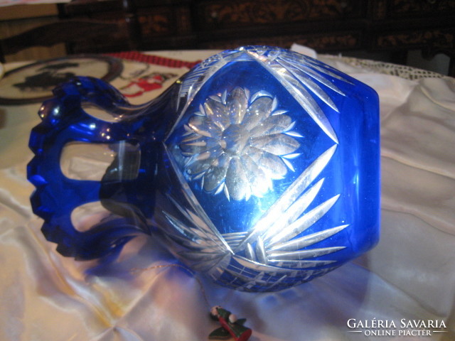 Polished blue heavy, crystal vase 16 x 22 cm, very showy piece