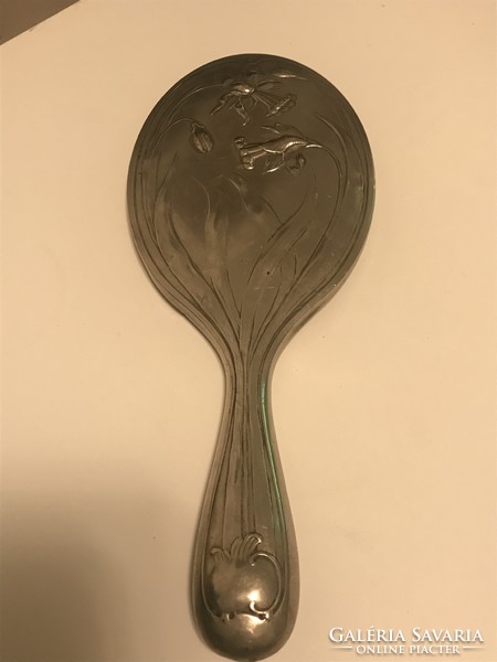 Szecessziós alpakka kézitükör, 27 cm