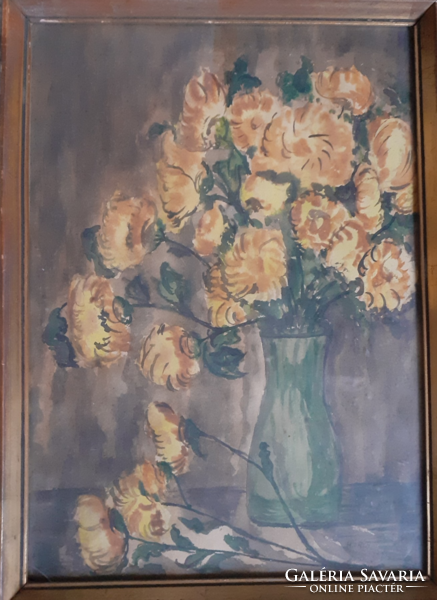 H. Iris: yellow flowers - still life watercolor from 1959