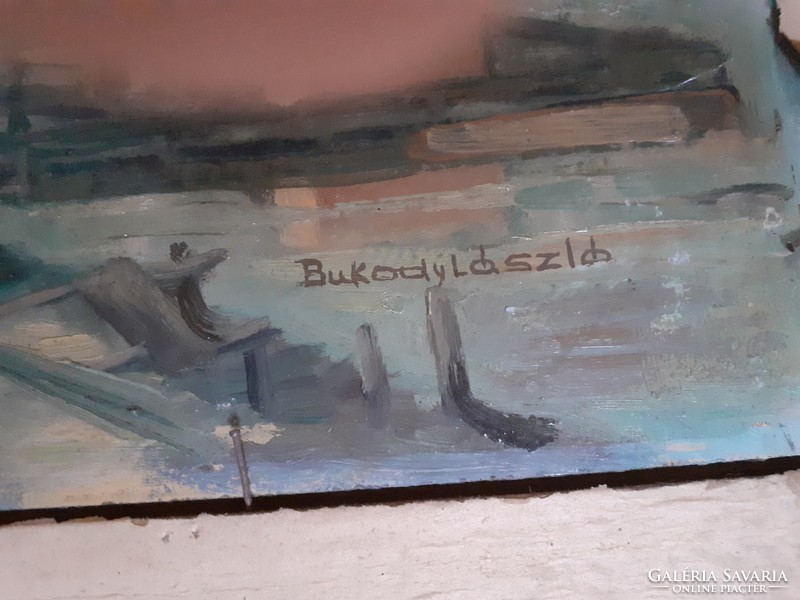 Lilacs - still life oil painting (lászló bukody) back .: Shipbuilding - 51x64 (flowers, vase)