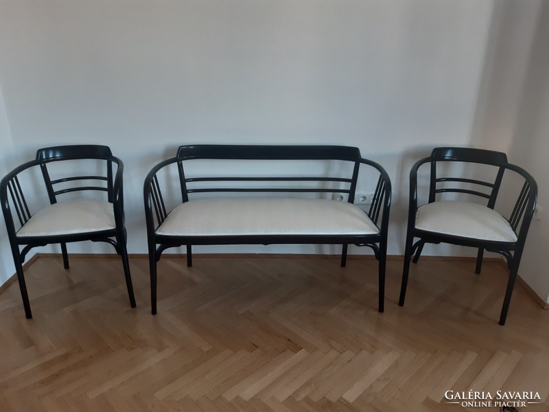 Otto Wagner, bécsi ülőgarnitúra 1905 körül (Thonet, Wiener Werkstatte), eredeti, restaurált