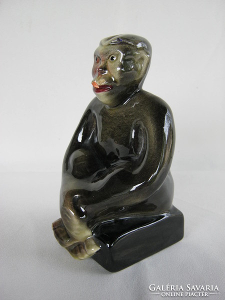 Riolit Hollóháza régi pecsétes kézzel festett majom mázas majolika Hollóházi porcelán