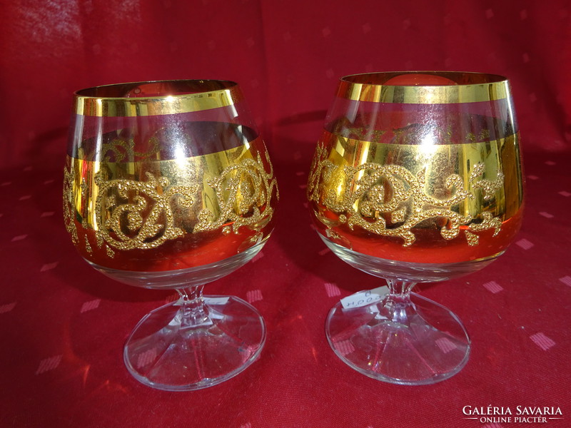 Üveg konyakos pohár, arany díszítéssel, magassága 11 cm. Vanneki!