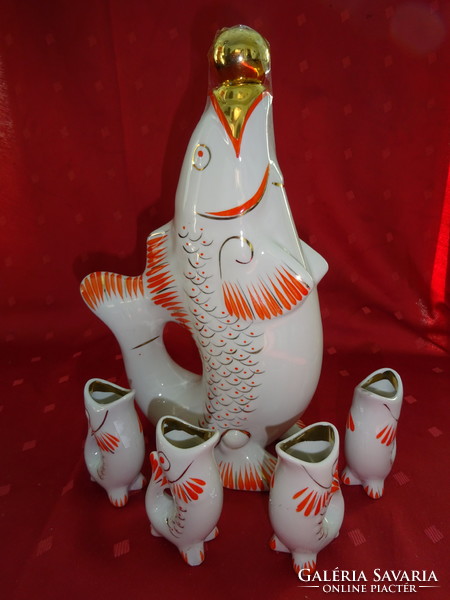 Russian porcelain, four-person, fish drink set. He has!