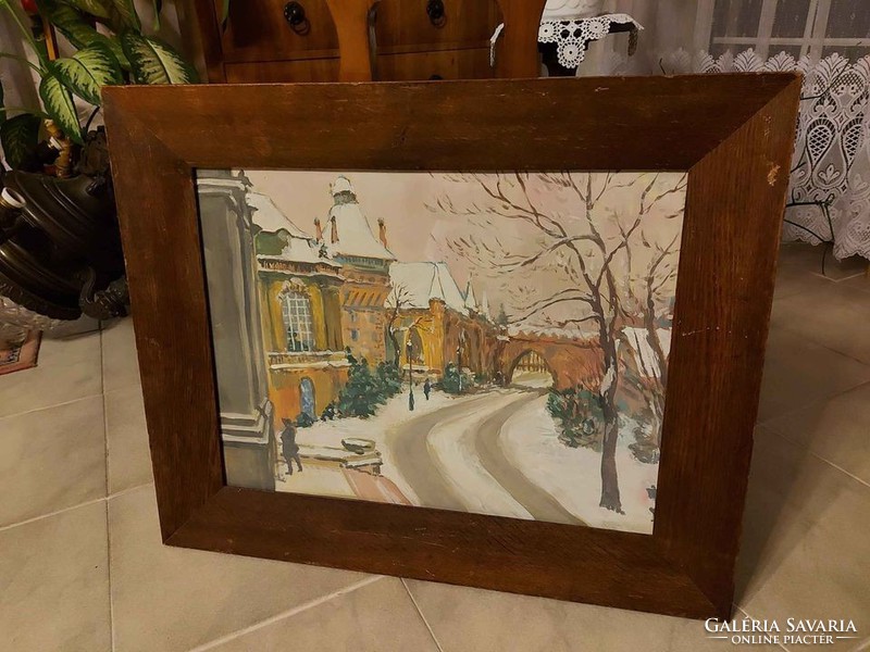 Antik gyönyörű festmény Budai utca télen!