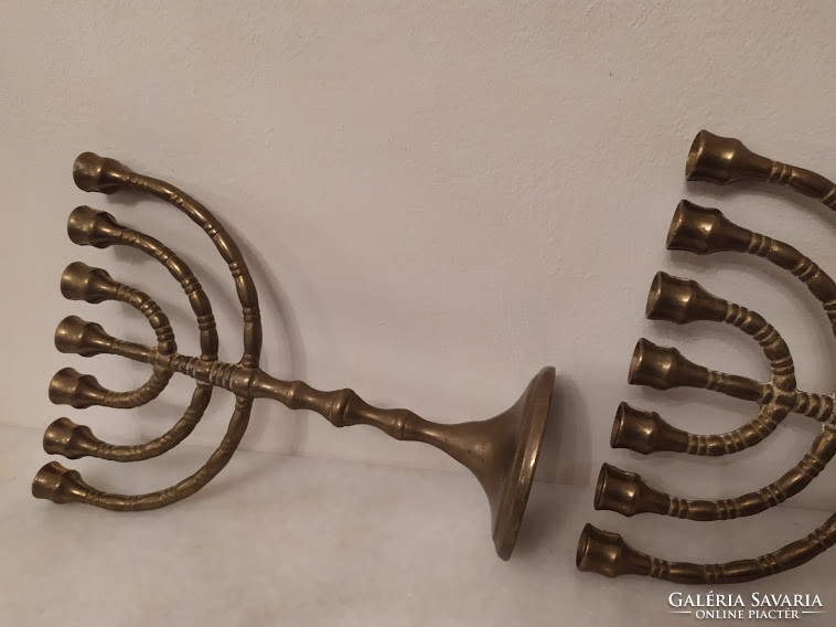 Antique 2-piece copper Judaica Jewish 7-branch candle holder menorah menorah candle holder 3810