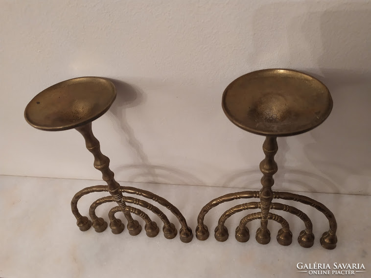 Antique 2-piece copper Judaica Jewish 7-branch candle holder menorah menorah candle holder 3810