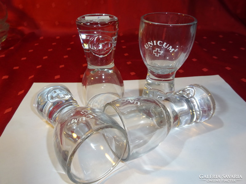 Glass cup with Unicum inscription, height 11 cm. 3 pcs for sale together. He has!